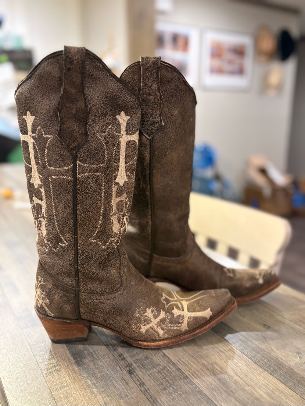 Circle G Tan Leather Western Boot Interior Logo Detail